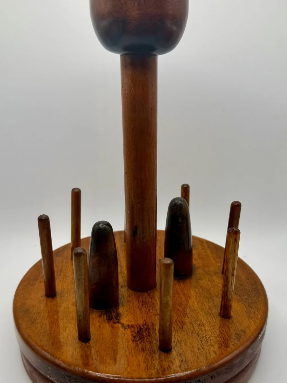 Vintage wooden thread spool holder sewing